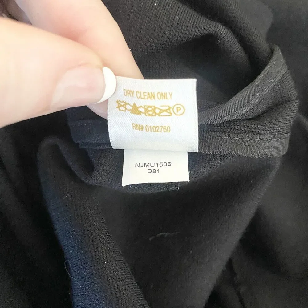 Kate‎ Spade Dress Women 4 Black Excellent 3/4 Sleeve Pleated Neck Ponte Sheath
